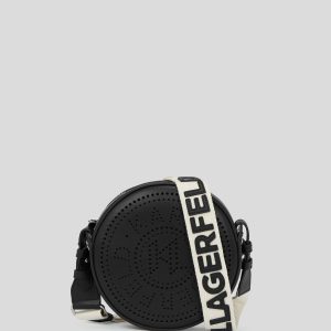 K/CIRCLE EMBOSSED LOGO ROUND CROSSBODY BAG