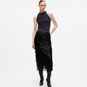 Fringed sequin skirt