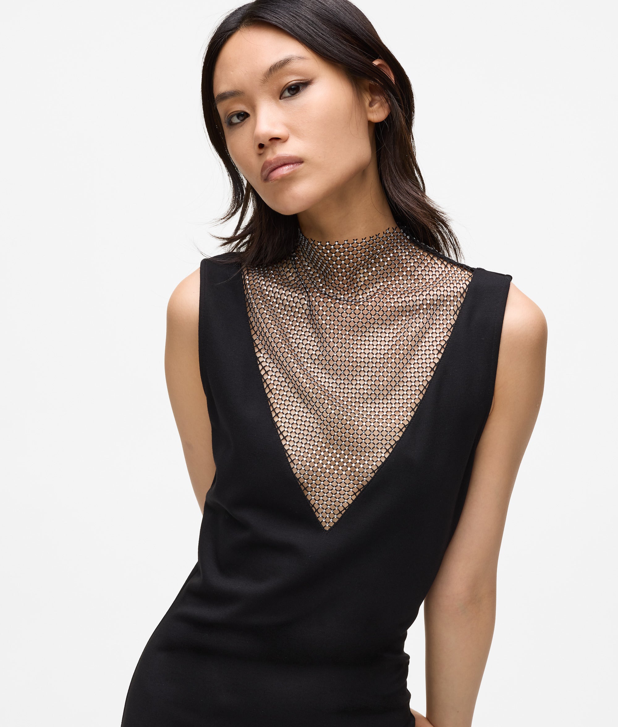 V-neck rhinestone mesh dress - Image 2