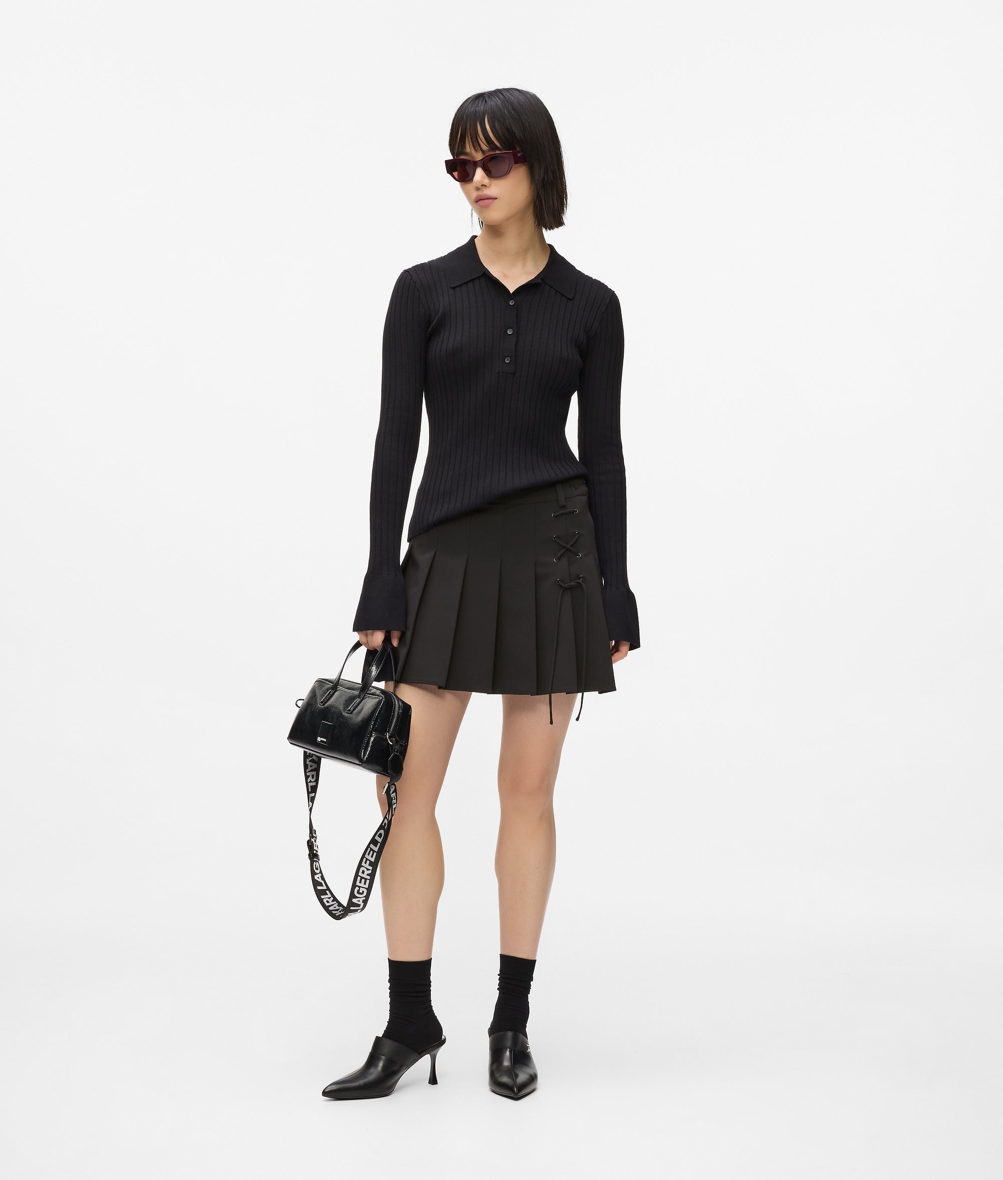 Pleated tie-detail mini skirt - Image 4