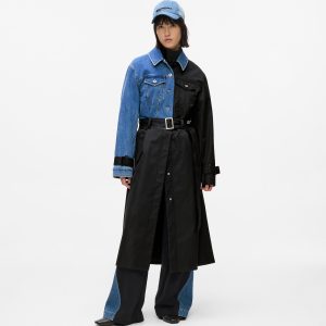 Denim panel trench coat